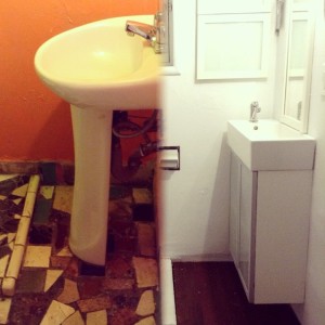 Pedestal sinks are not always the best answer for small spaces.
